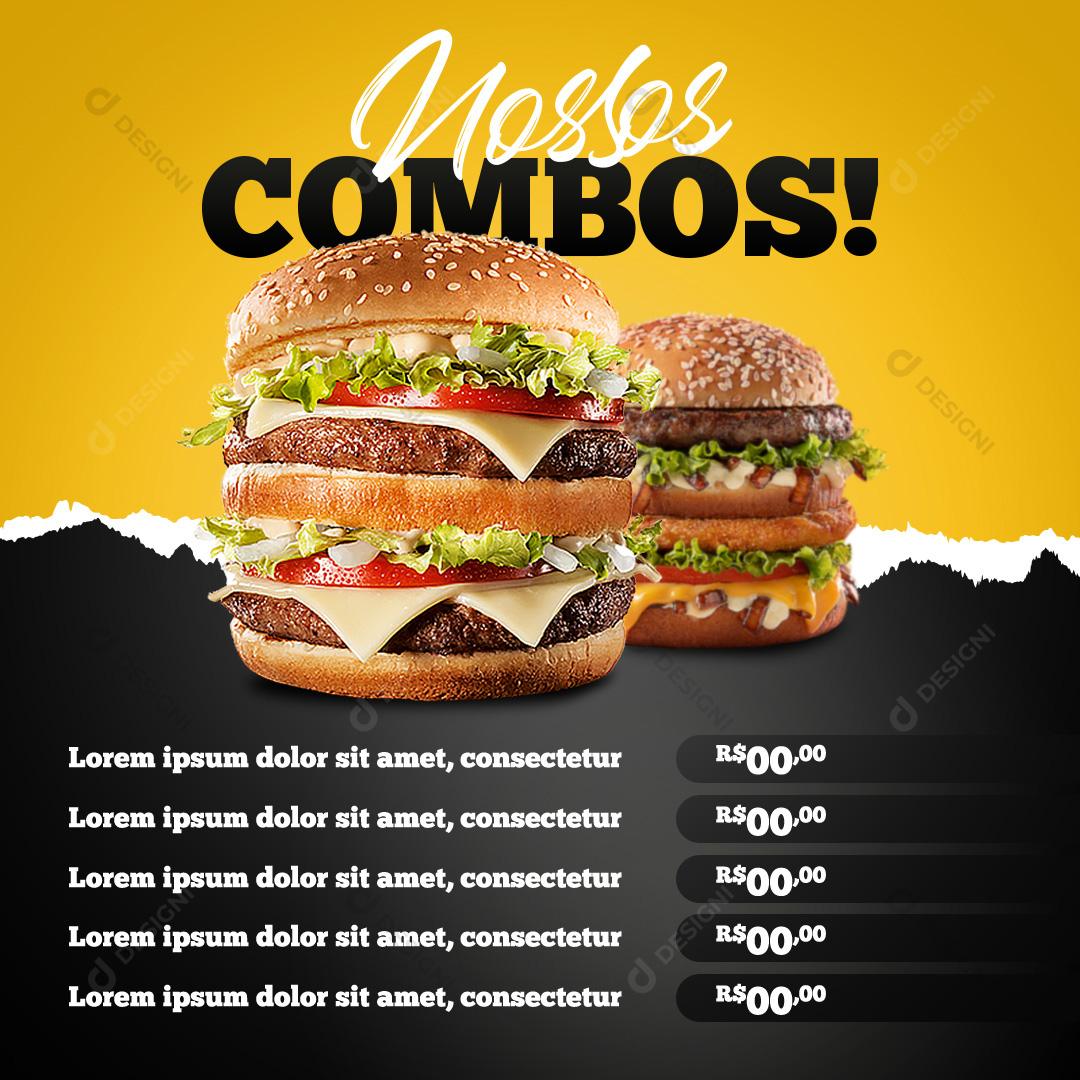 Cardápio Combo Hambúrgueres Social Media PSD Editável