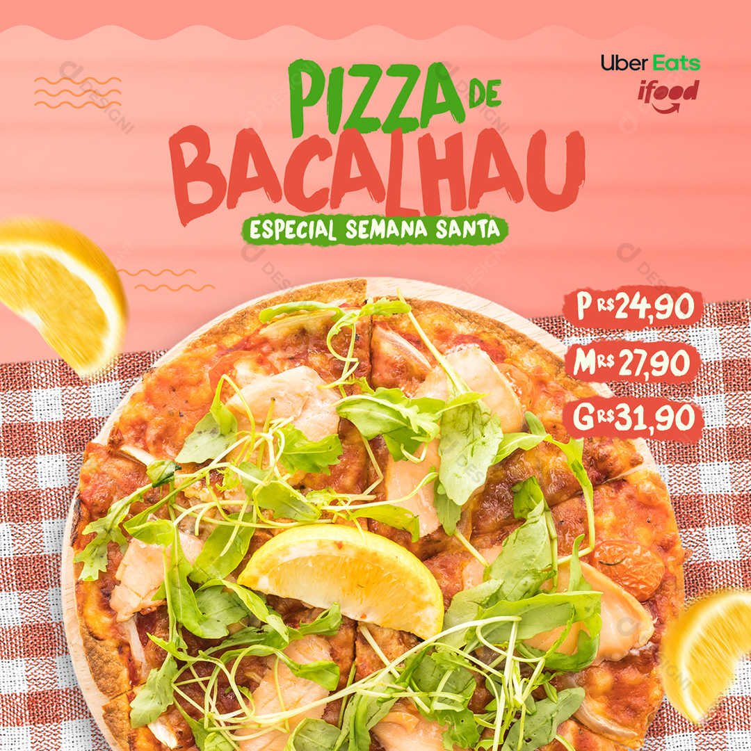 Pizza de Bacalhau Social Media Semana Santa PSD Editável