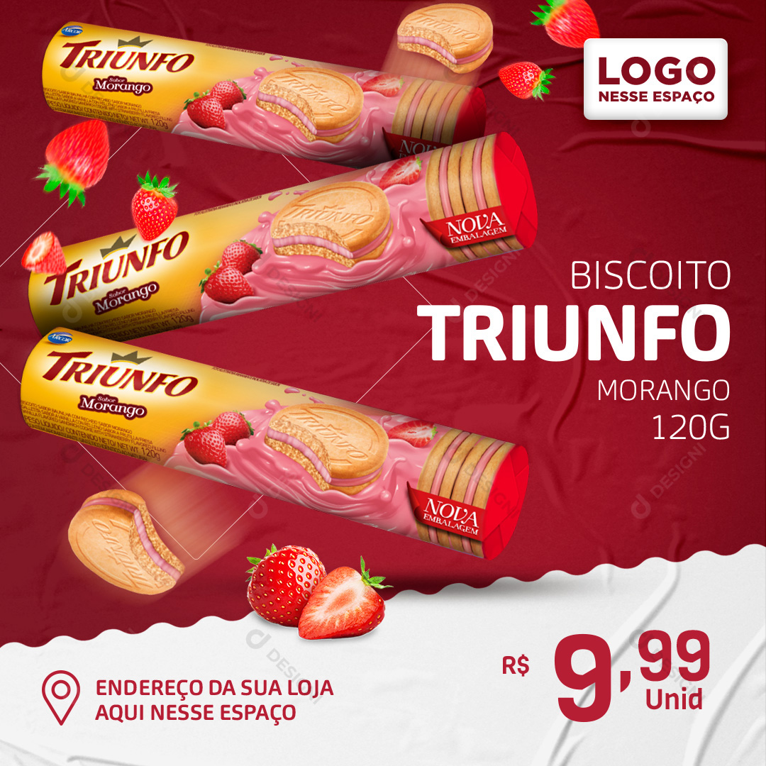 Biscoito Triunfo Morango 120g Social Media PSD Editável