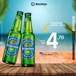 Heineken Vidro Bares Bebidas Social Media PSD Editável