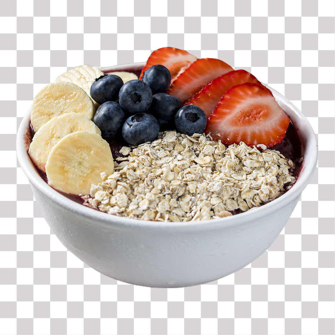 Tigela de Açai Com Banana Morango e Aveia PNG Sem Fundo Transparente