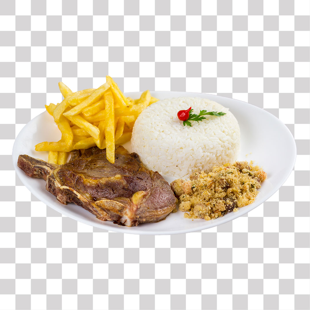 Prato de Arroz Feijão Batata e Costela Suína PNG Sem Fundo Transparente