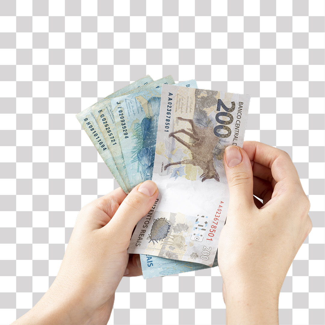 Mãos Segurando Dinheiro Reais PNG Transparente Sem Fundo