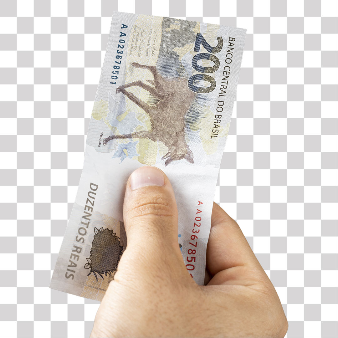 Mão Segurando Dinheiro Nota de 200 Reais PNG Transparente Sem Fundo