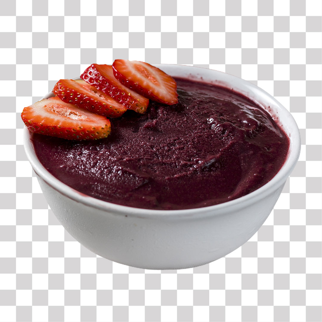 Tigela Grande de Açaí com Morango PNG Sem Fundo Transparente