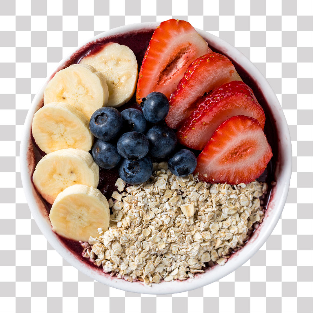 Açaí na Tigela Com Banana Morango e Aveia PNG Sem Fundo Transparente