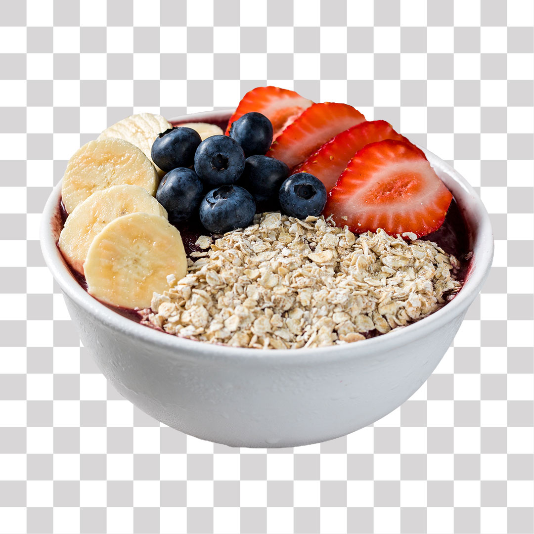 Açaí na Tigela Com Banana Morango e Aveia PNG Sem Fundo Transparente