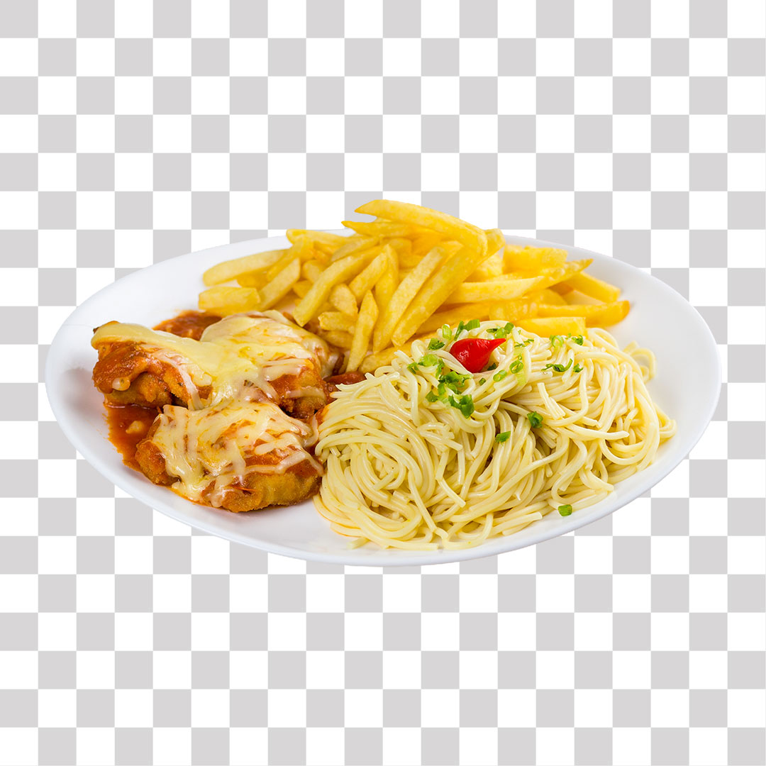 Prato de Comida Típica Brasileira Macarrão e Batatas PNG Sem Fundo Transparente