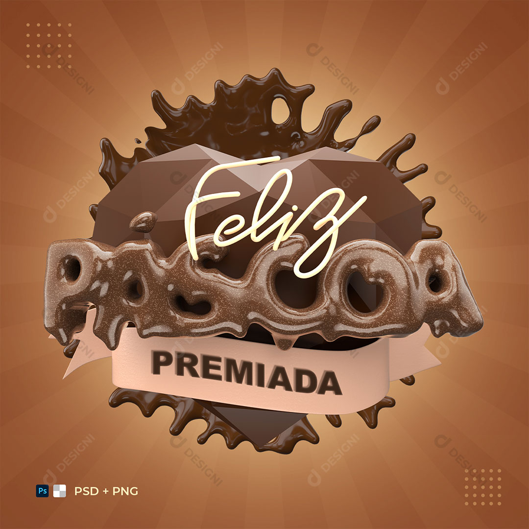 Feliz Páscoa Premiada Selo 3D PSD + PNG Fundo Transparente