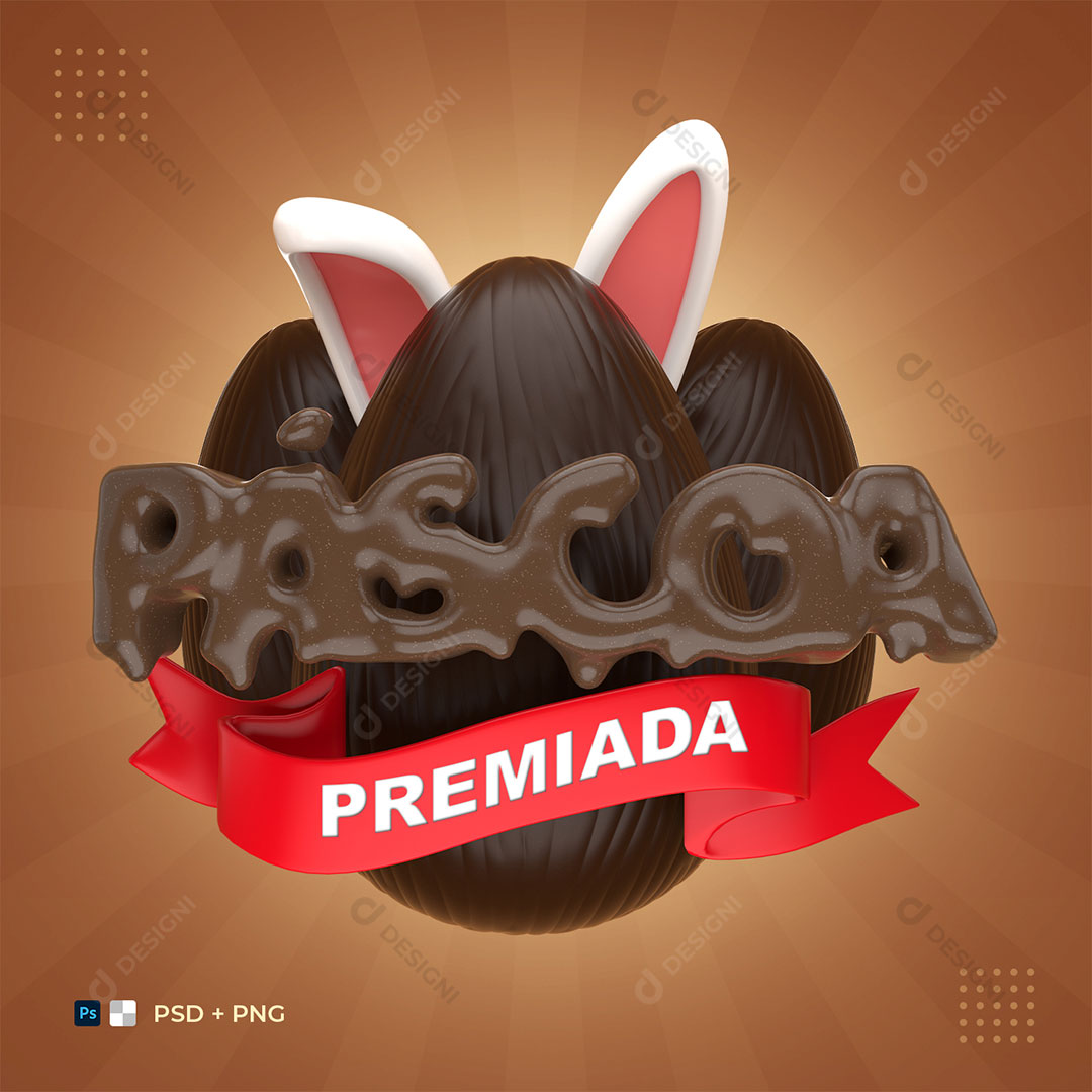 Selo 3D Páscoa Premiada PSD + PNG Fundo Transparente
