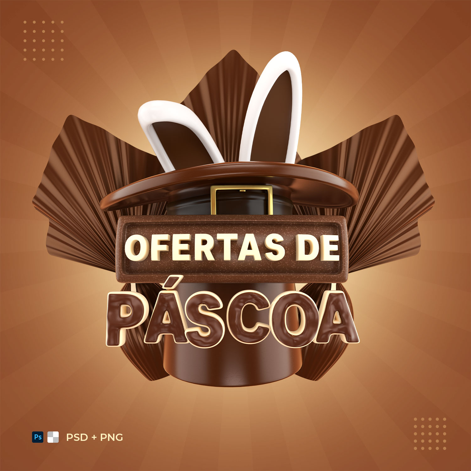 Ofertas de Páscoa Selo 3D PSD + PNG Transparente