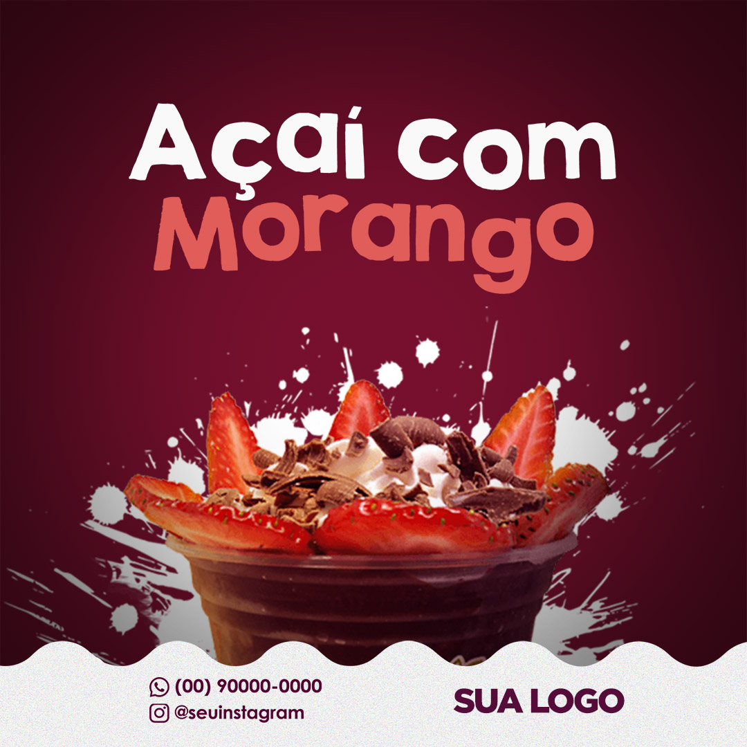 Açaí Morango Social Media Post PSD Editável