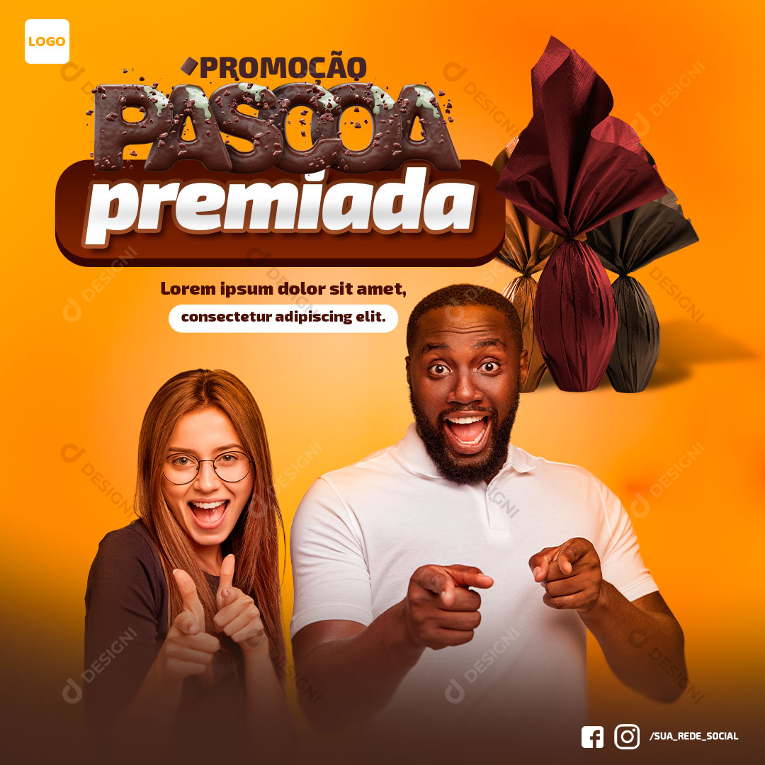 Promoção Páscoa Premiada PSD Social Media Post Editável