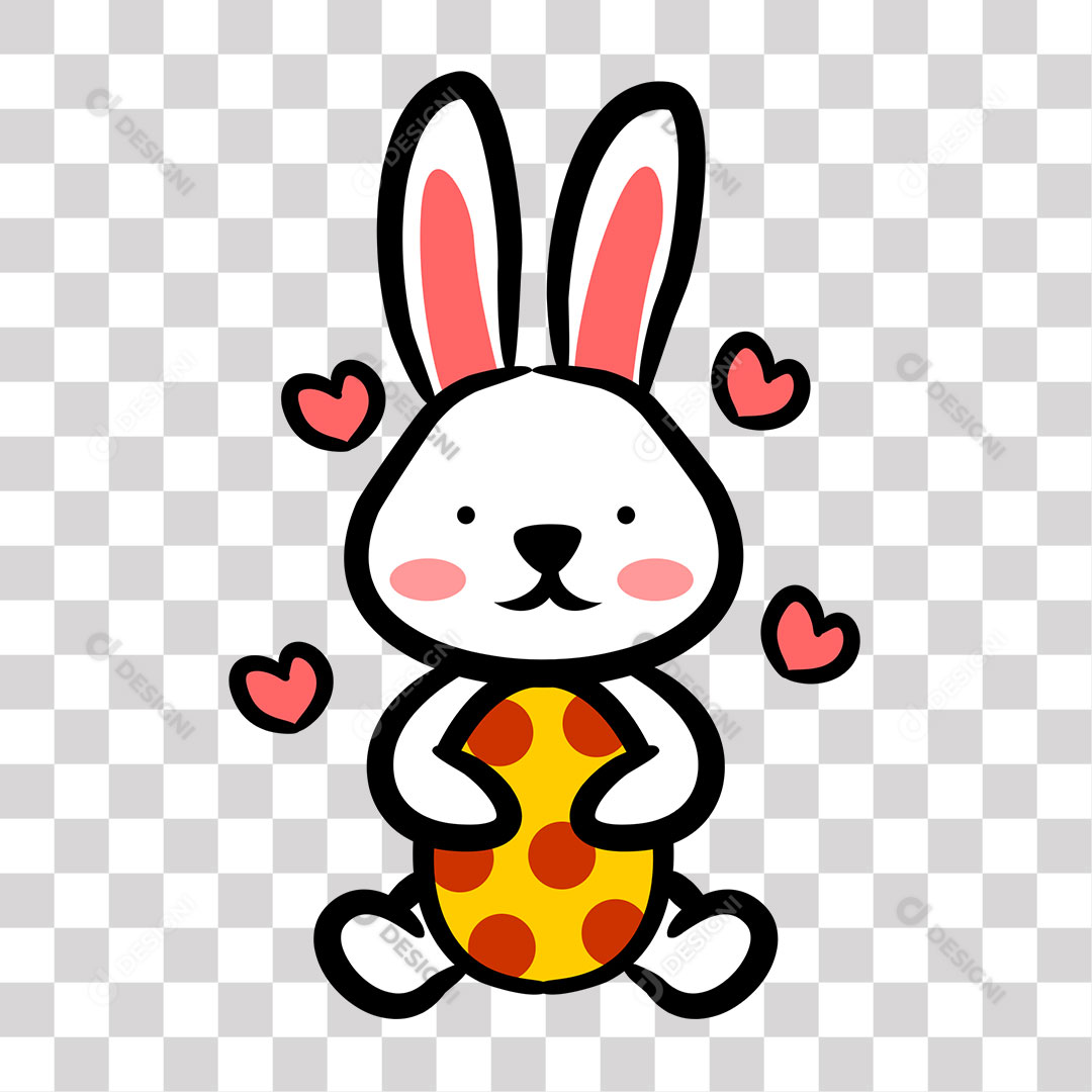 Coelhinho de Páscoa Fofo Segurando Ovo PNG Transparente Sem Fundo