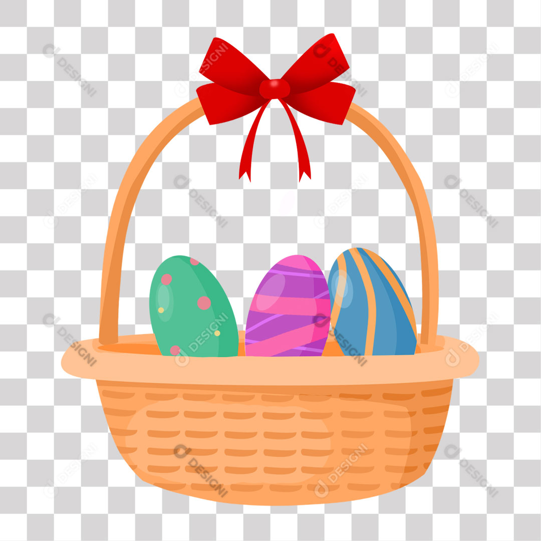 Cesta Com Ovos de Páscoa Coloridos PNG Transparente Sem Fundo