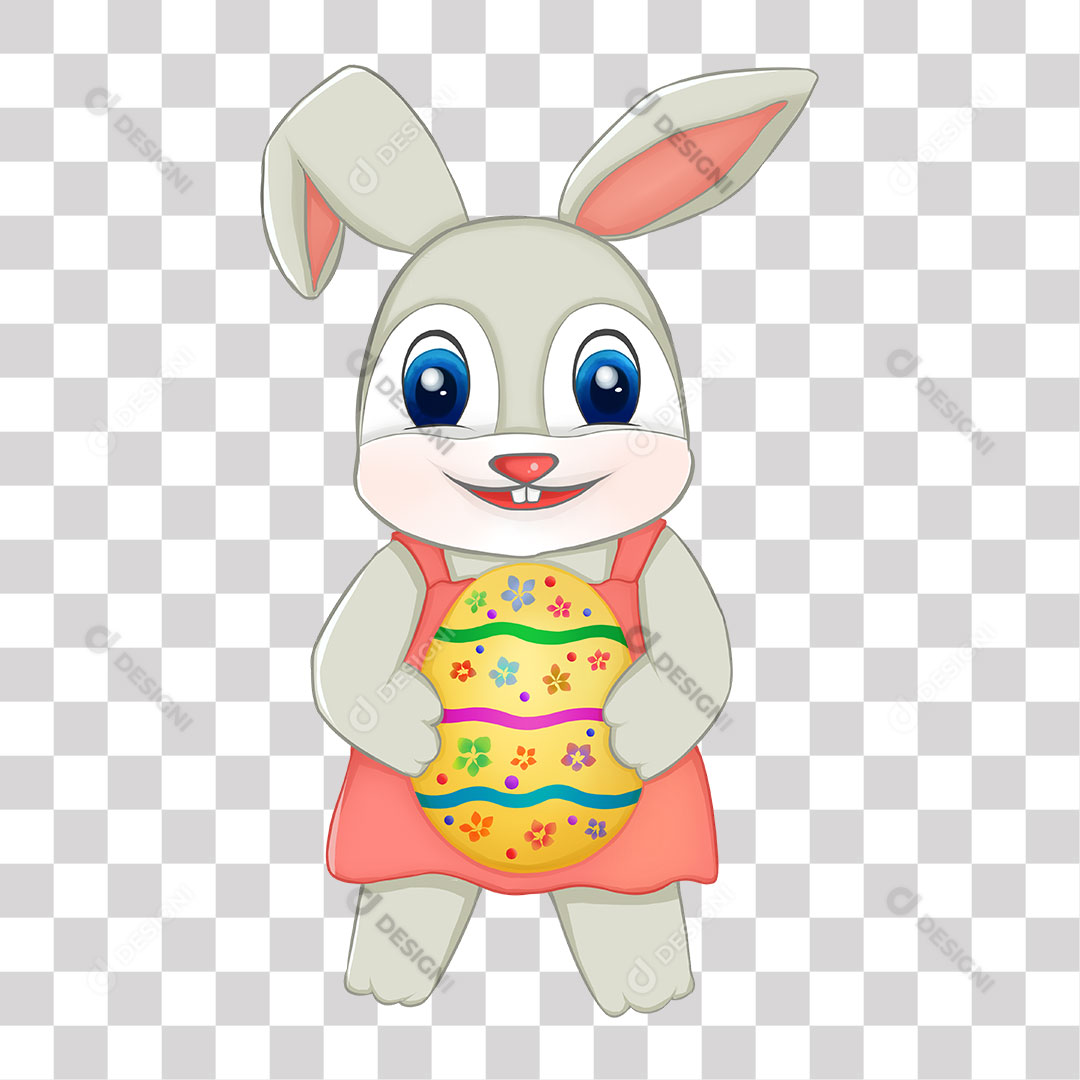 Coelhinha Fofa de Páscoa Segurando Ovo PNG Transparente Sem Fundo