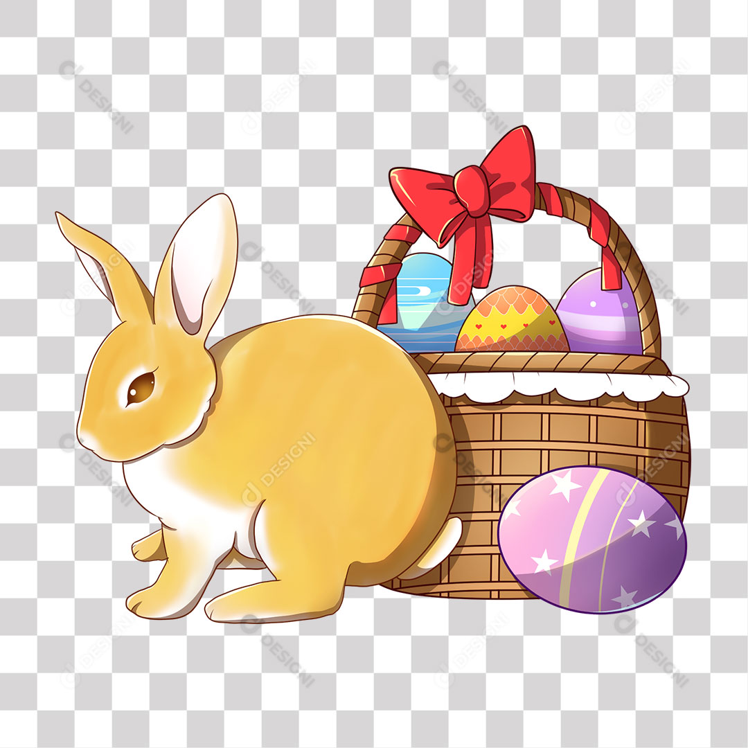 Coelho de Páscoa Com Cesta de Ovos PNG Transparente Sem Fundo