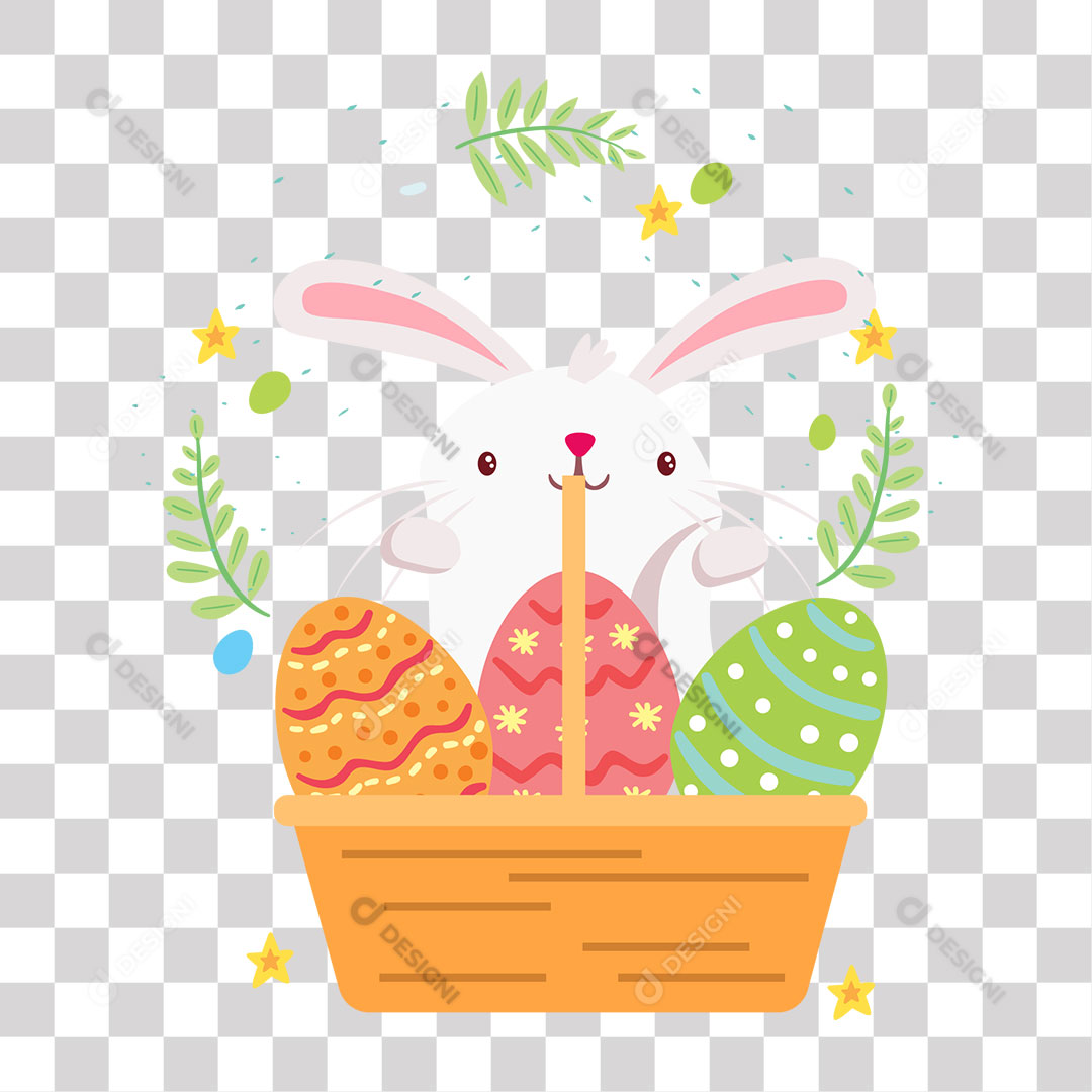 Cesta Com Ovos de Páscoa e Coelho PNG Transparente Sem Fundo