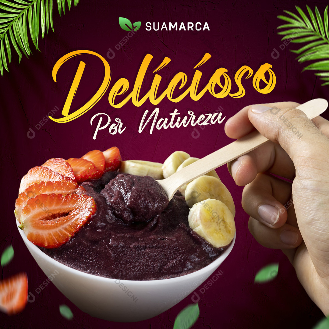 Tigela de Açai Com Morando e Banana Social Media Post PSD Editável