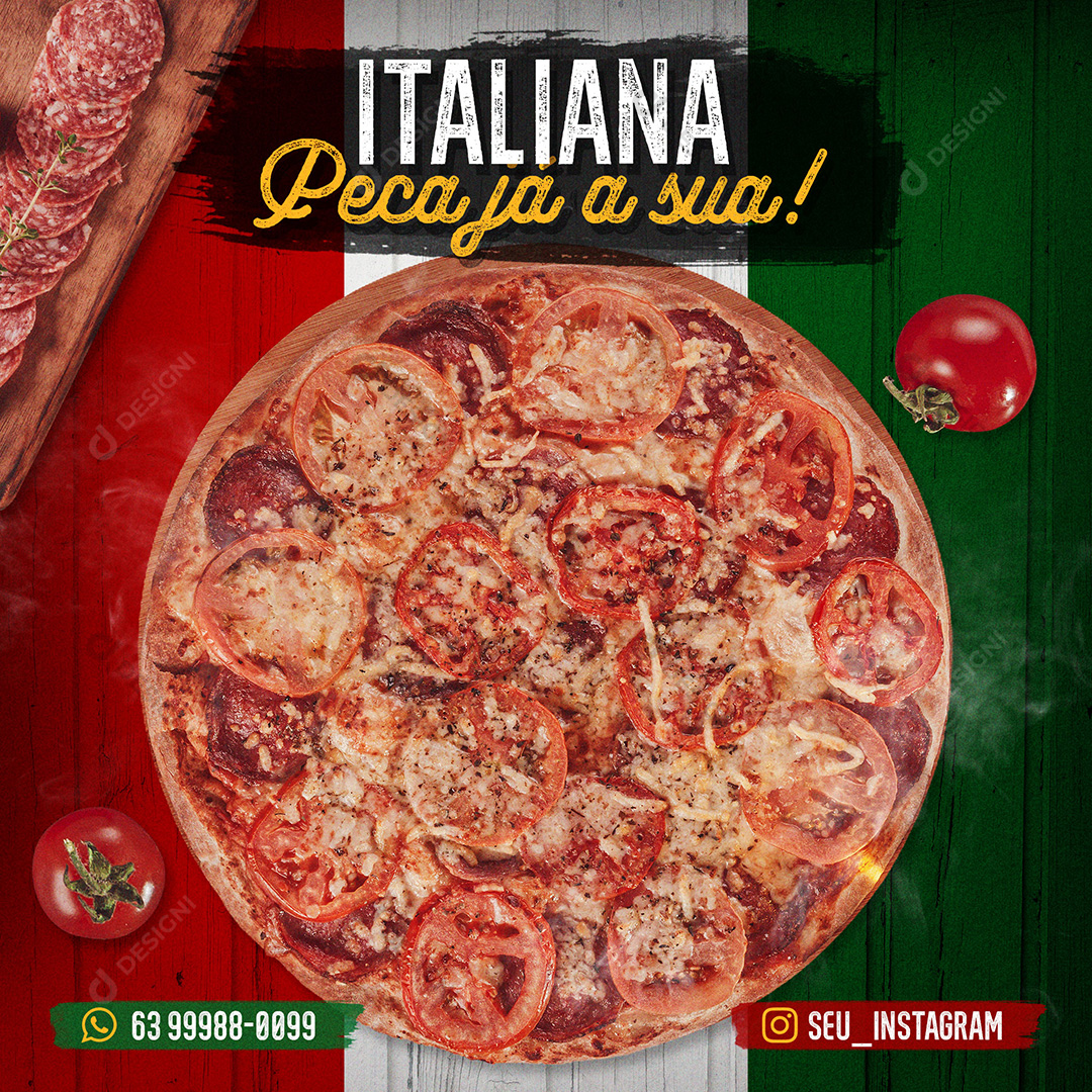 Pizza Italiana Social Media Post PSD Editável Pizzarias