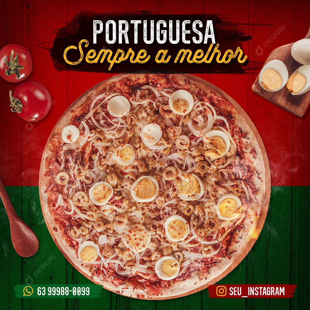 Social Media Pizza Portuguesa Post PSD Editável Pizzaria