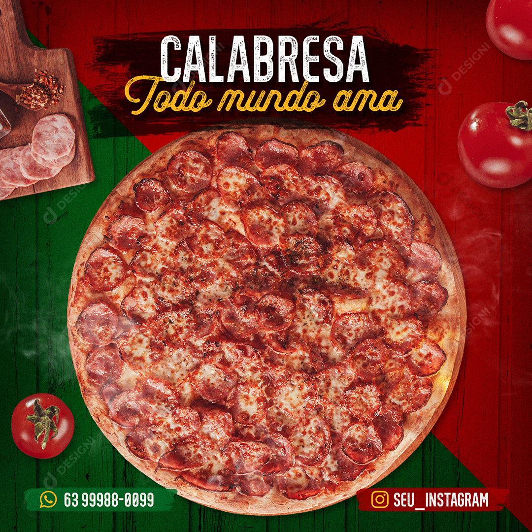 Pizza Calabresa Social Media Post PSD Editável Pizzarias