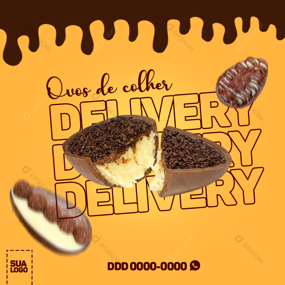 Delivery de Ovos de Colher Social Media PSD Editável Páscoa