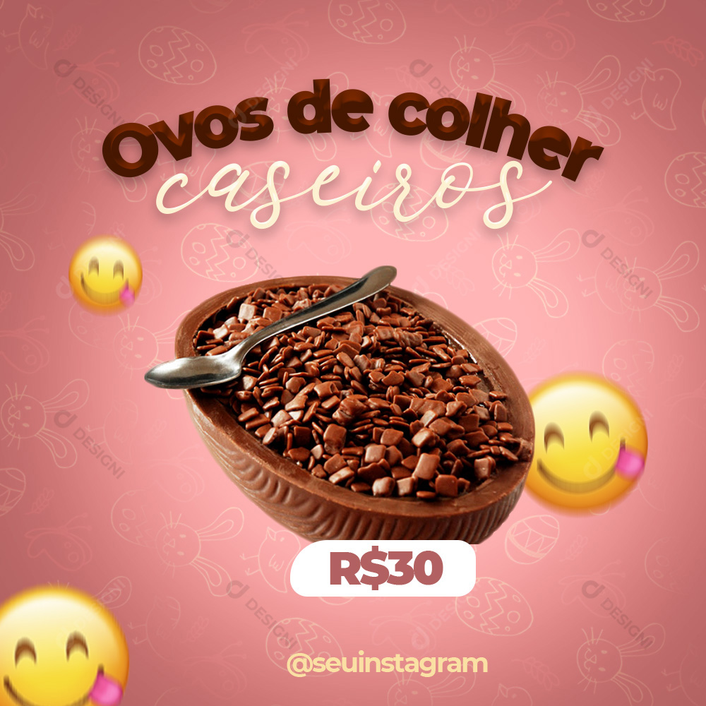 Ovos de Colher Caseiros Social Media PSD Editável Páscoa