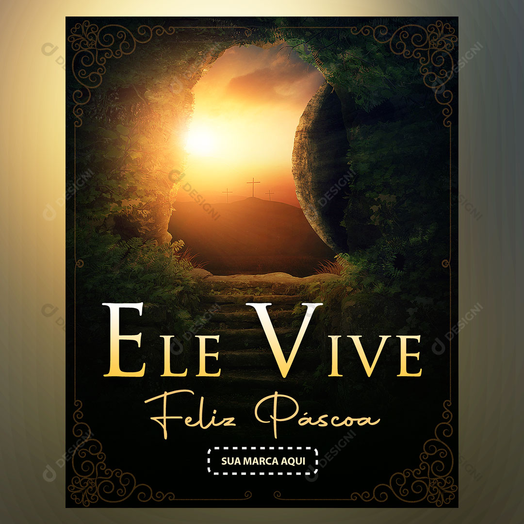 Ele Vive Feliz Páscoa Social Media PSD Editável Photoshop