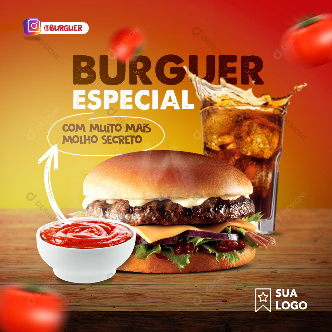 Hambúrguer Hamburgueria Social Media Post PSD Editável