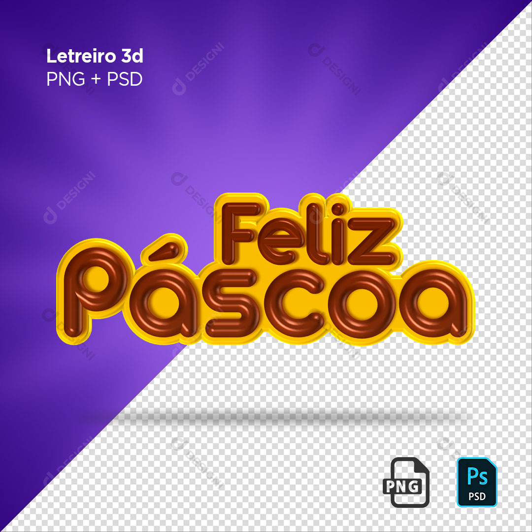 Selo 3D Feliz Páscoa PSD + PNG Transparente