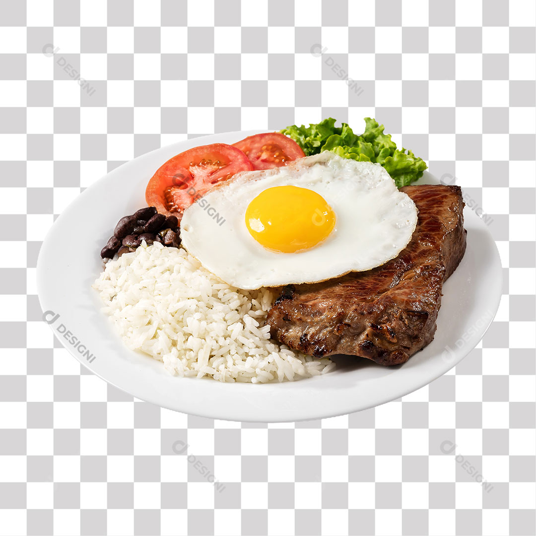 Prato Arroz Feijão Carne Ovo Tomate Alface PNG Transparente Sem Fundo