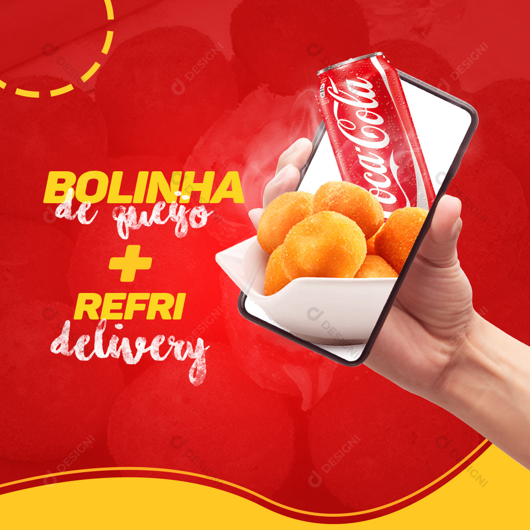 Bolinha de Queijo Mais Refri Salgado Social Media PSD Editável Deliverys