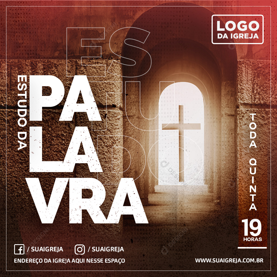 Igreja Estudo Palavra Culto Social Media PSD Editável
