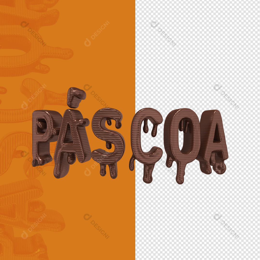 Texto 3D Páscoa Chocolate PNG Transparente Sem Fundo