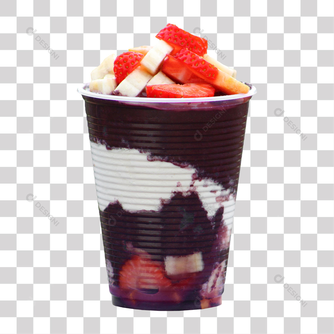 Açai no Copo com Banana Morango e Leite em Pó PNG Transparente Sem Fundo