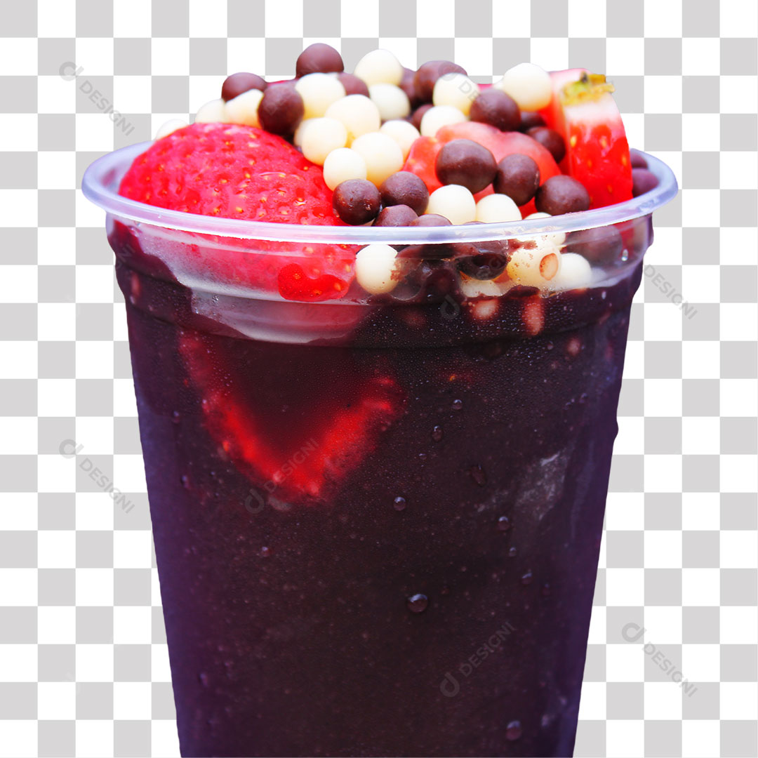 Copo de Açaí com Morango e Doces PNG Transparente Sem Fundo