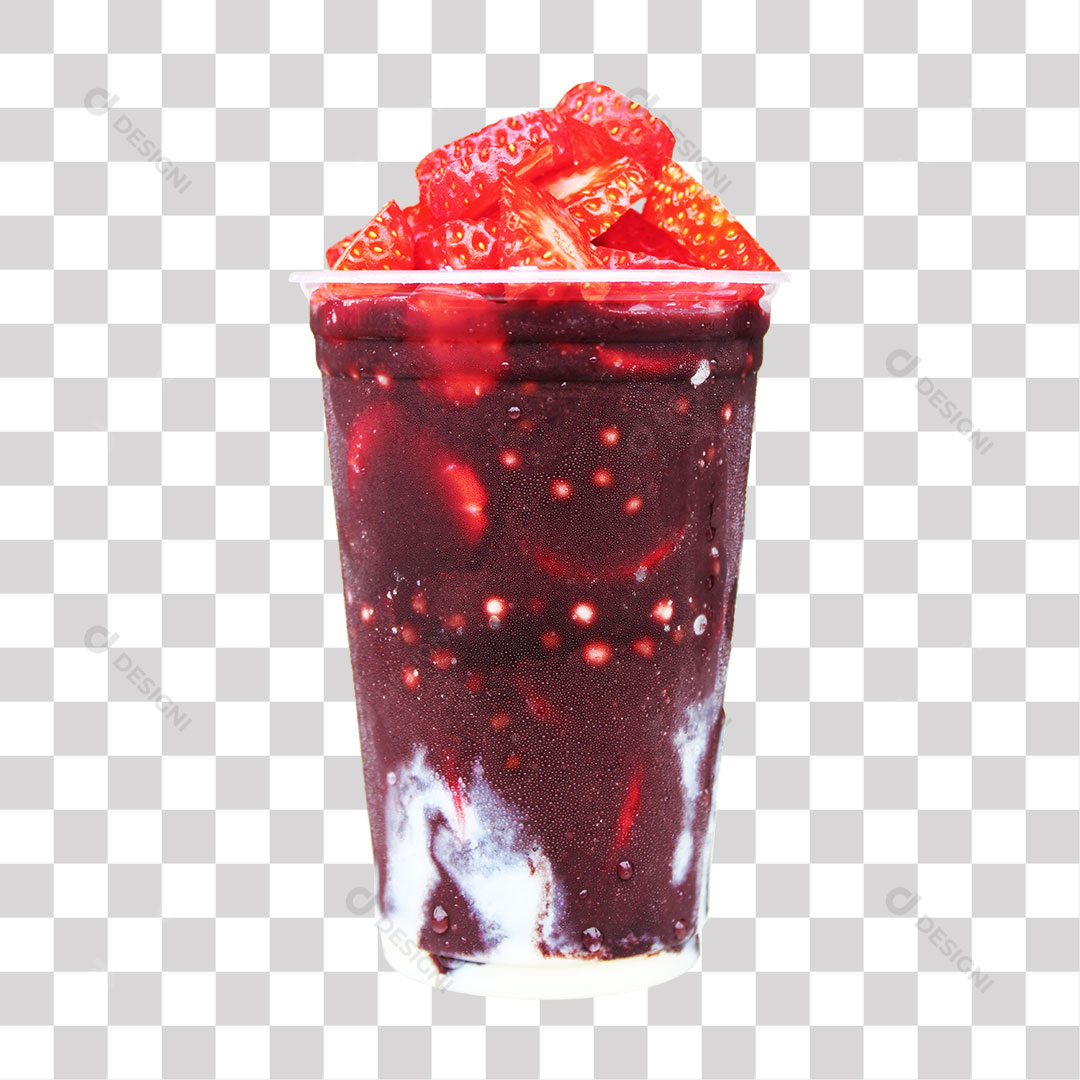 Copo de Açaí com Morango e Leite Condessado PNG Transparente
