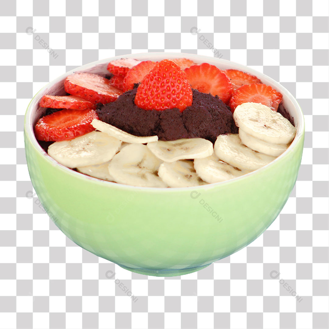 Tigela de Açaí com Morango e Banana PNG Sem Fundo Transparente