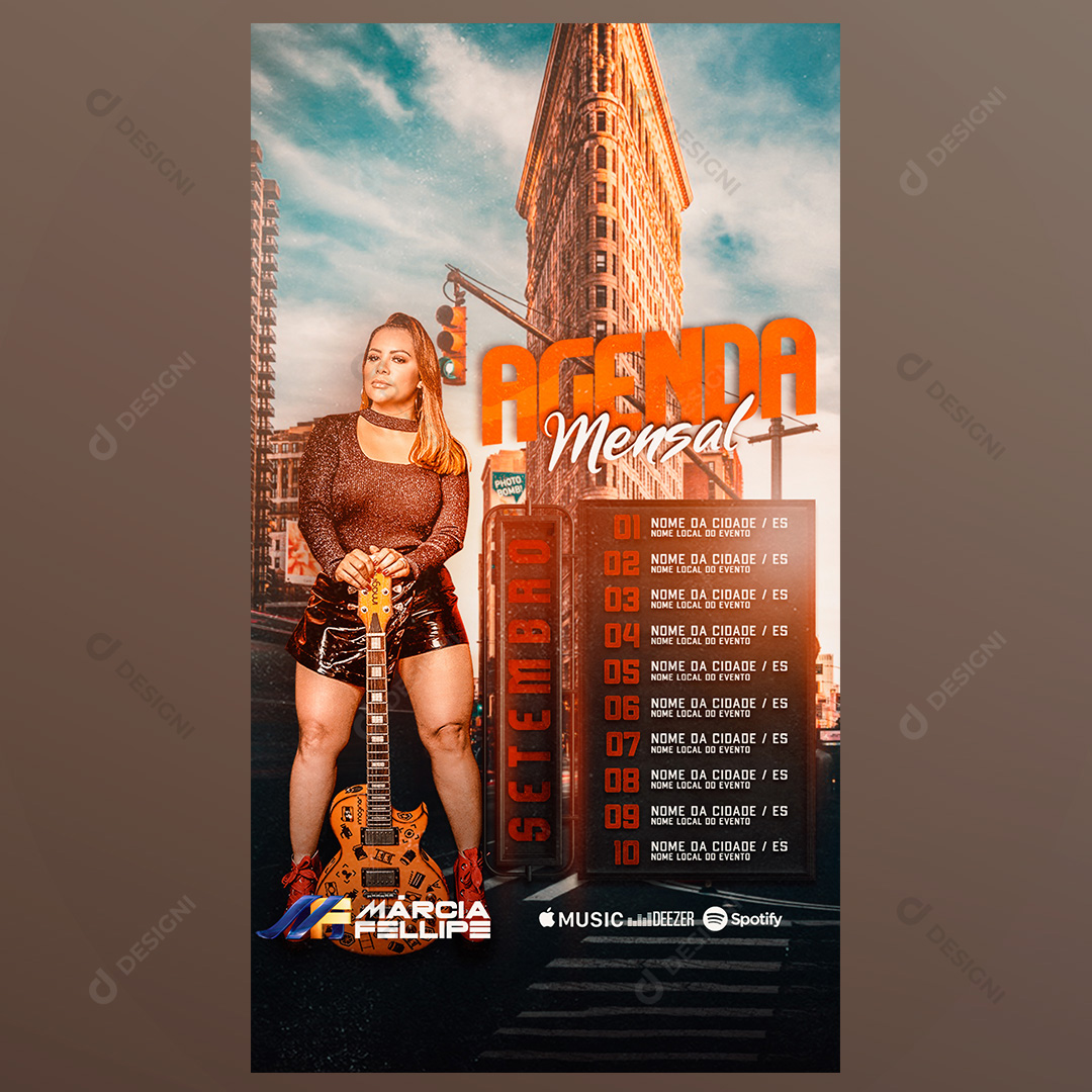 Flyer Agenda Mensal Stories Instagram Social Media PSD Editável