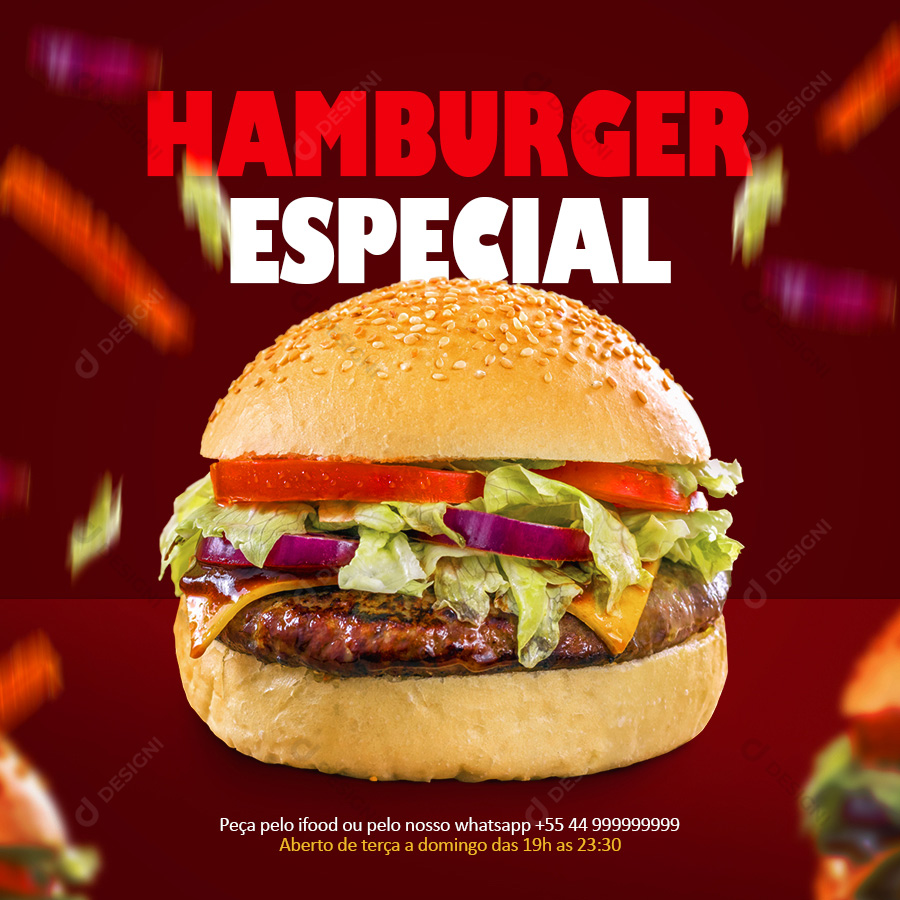 Hambúrguer Especial Hamburguerias Social Media PSD Editável