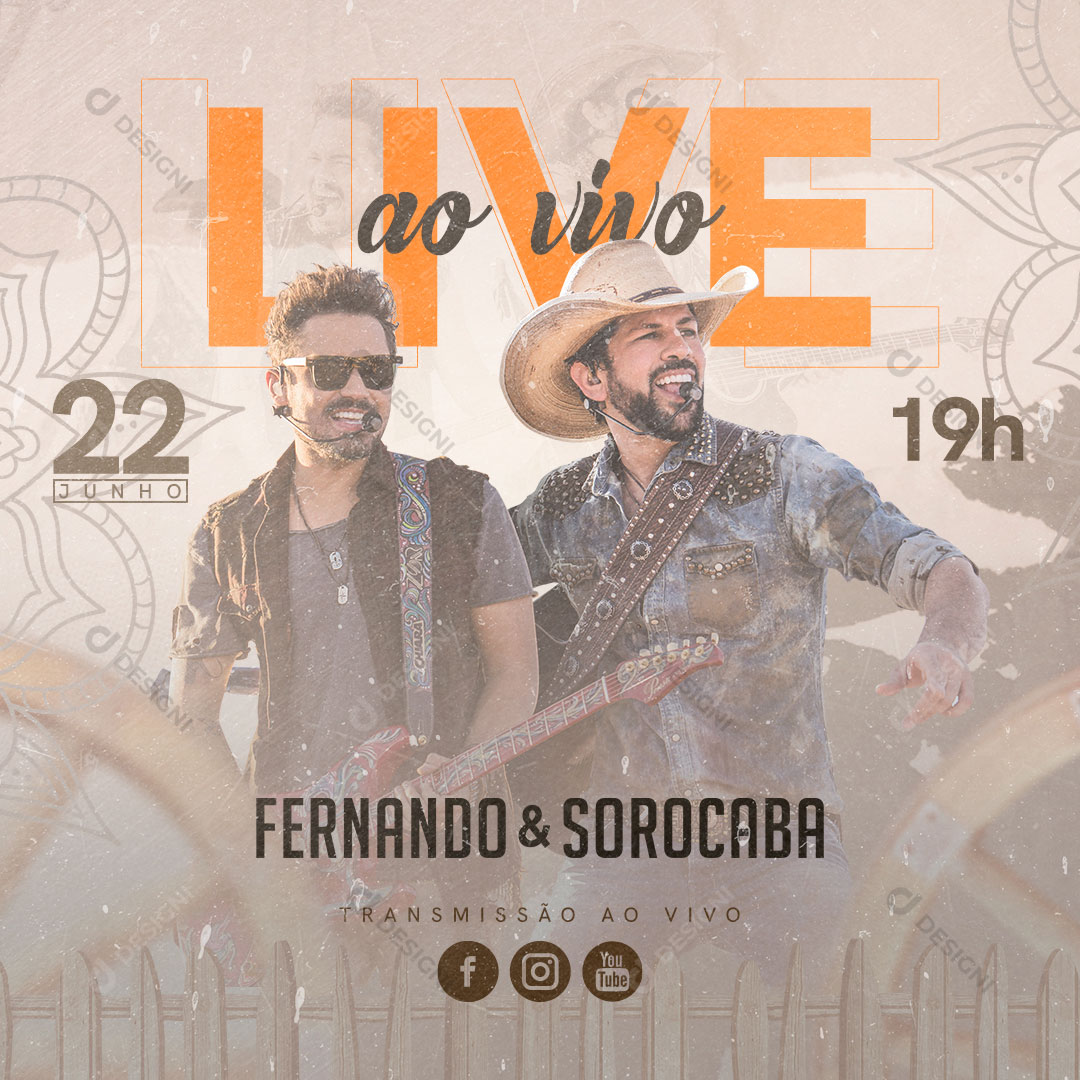 Live ao Vivo Sertanejo Social Media Post PSD Editável