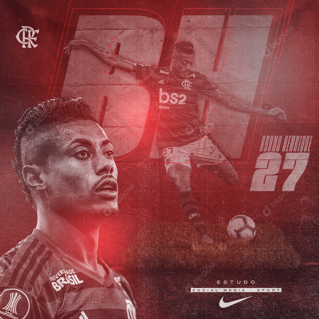 Arte Bruno Henrique Flamengo Futebol PSD Post Editável