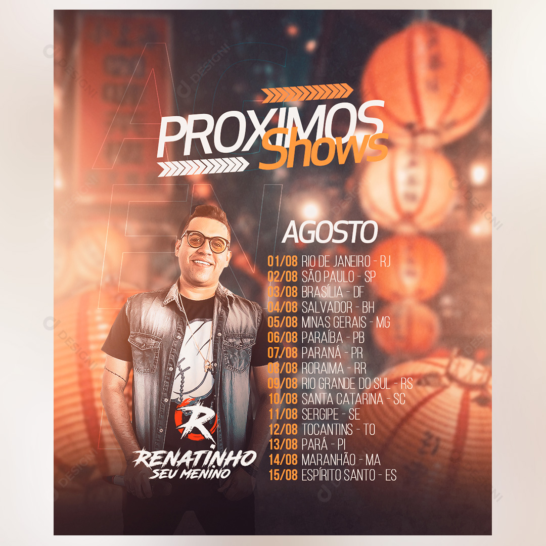 Agenda Próximos Shows Artistas PSD Editável Photoshop