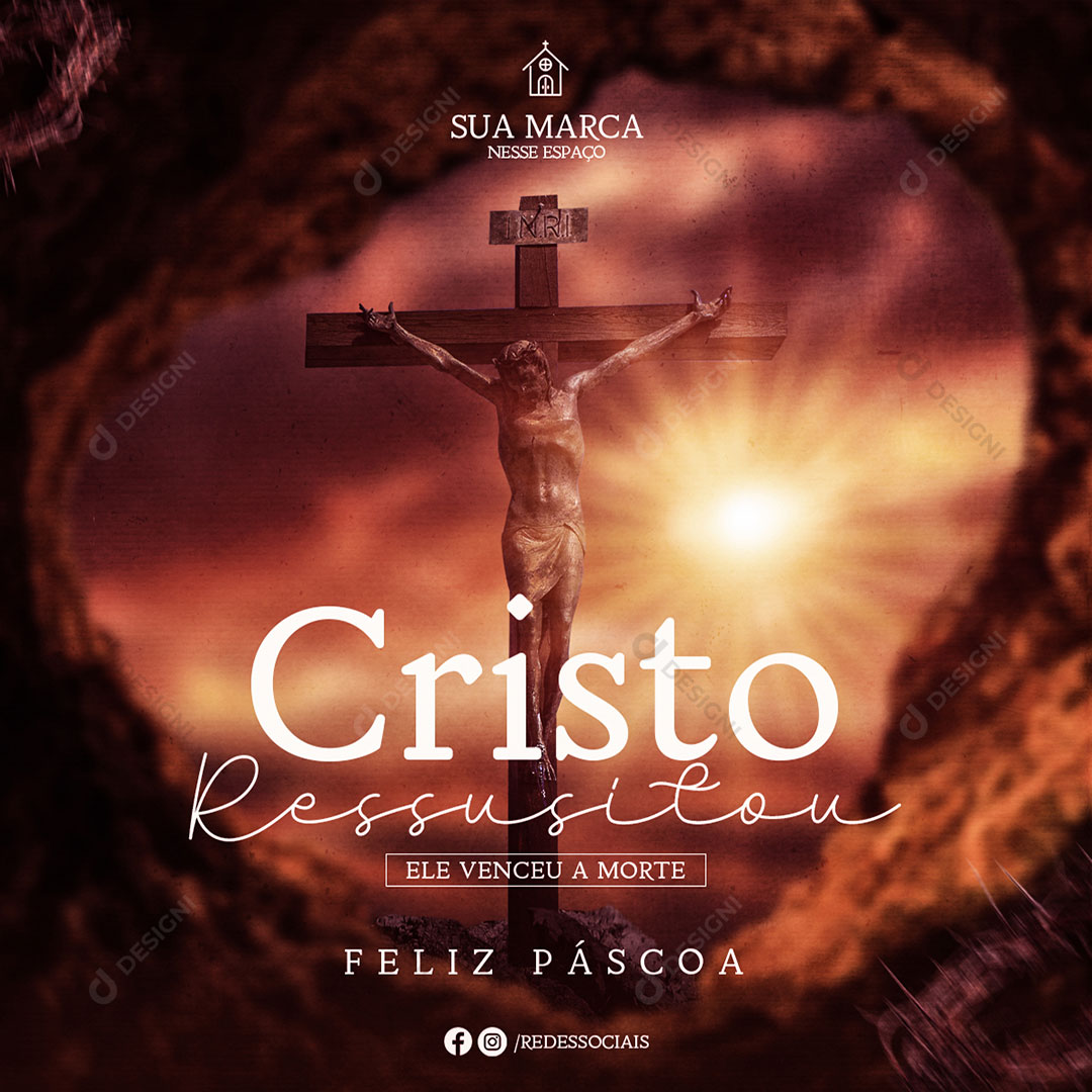 Cristo Ressusitou Semana Santa Páscoa Social Media PSD Editável