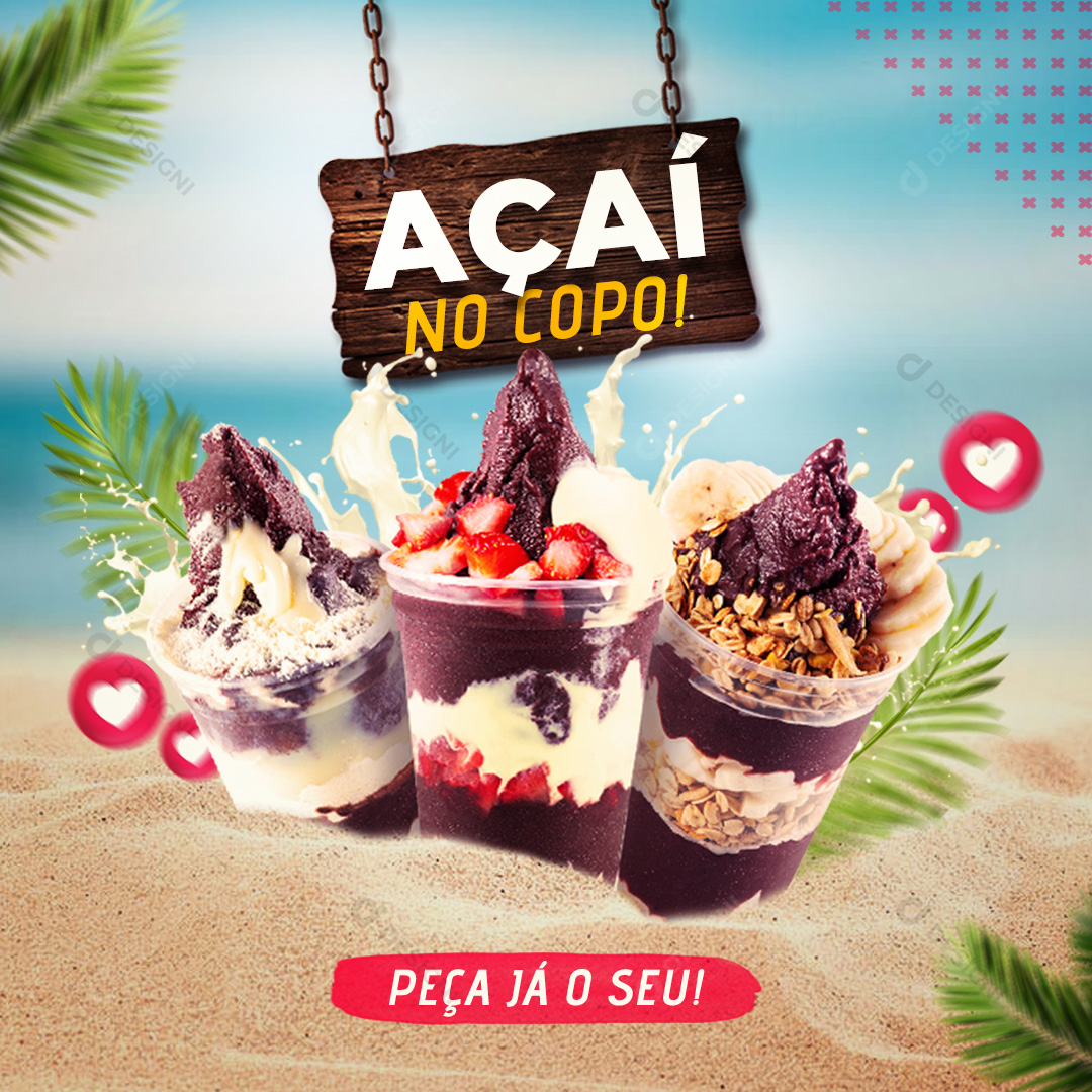 Açaí no Copo Açaíteria Social Media PSD Editável