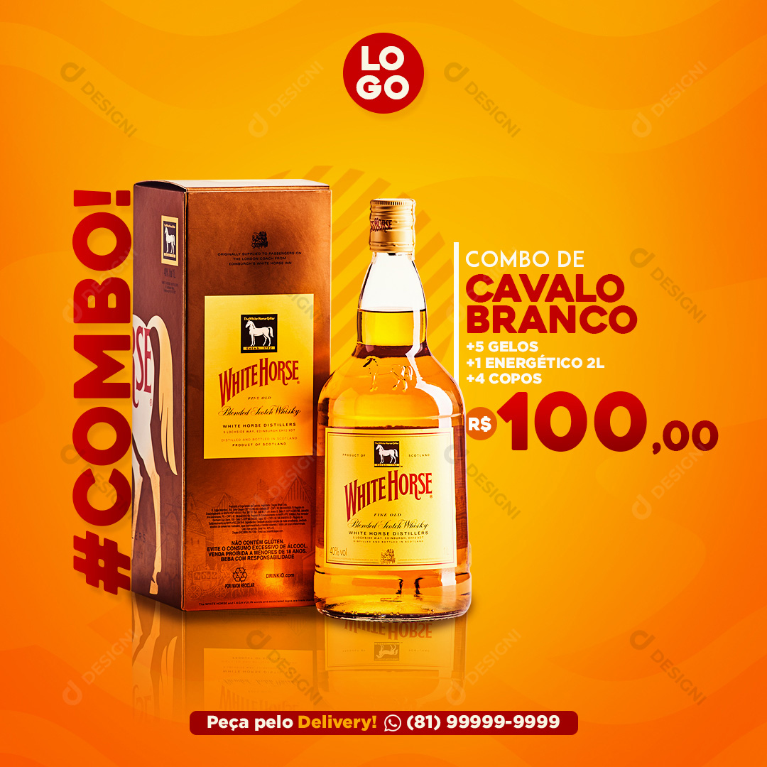 Combo Whisky White Horse Social Media PSD Editável Cavalo Branco