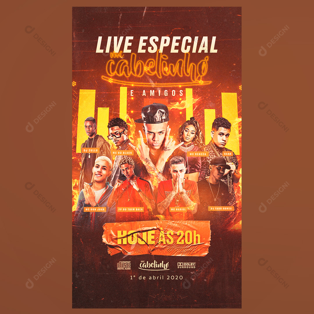 Flyer Live Especial Dj Cabelinho e Amigos Social Media PSD Editável Stories