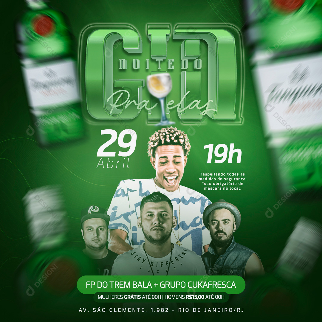 Flyer Noite do Gin Para Ela Social Media PSD Editável