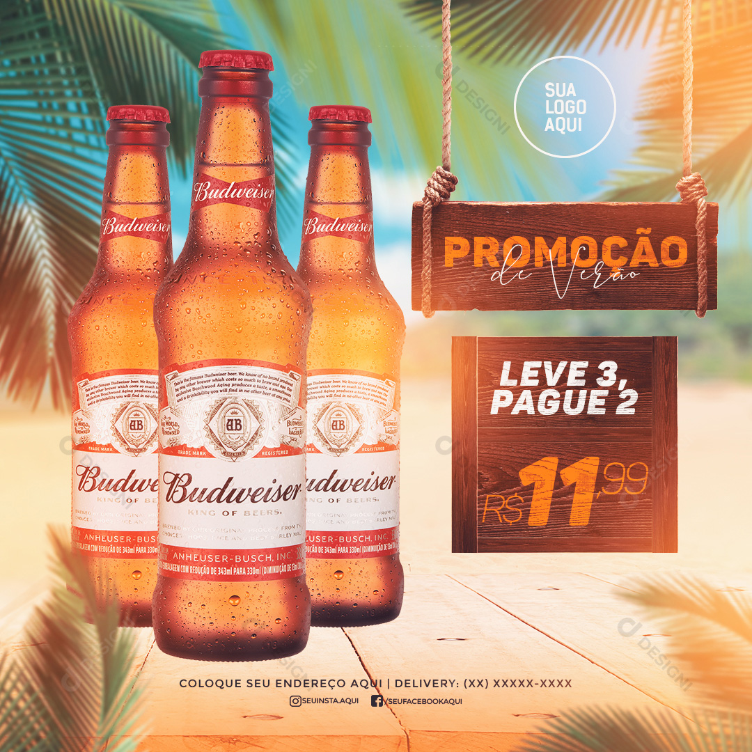 Promoção de Verão Cerveja Budwiser Social Media PSD Editável